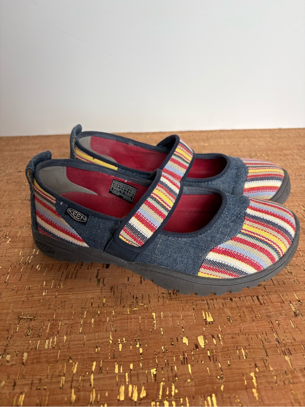 Keen Kids Mary Jane Sneakers in Navy with Red, Yellow & Blue Stripes - Picture 3 of 8